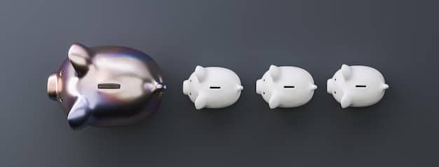 A split image, one side showing a deflated piggy bank and the other side showing an overflowing investment portfolio with diverse assets.