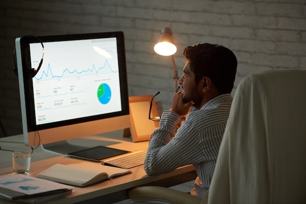 A person sitting at a desk, working on a laptop, with a graph showing steady financial growth in the background. The scene is bright and optimistic.