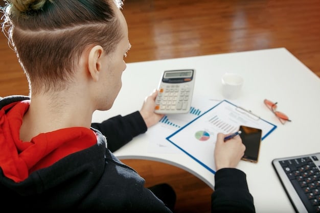 A person using a calculator to review their debt repayment plan. The image should convey a sense of diligence and focus, highlighting the importance of careful planning in debt management.