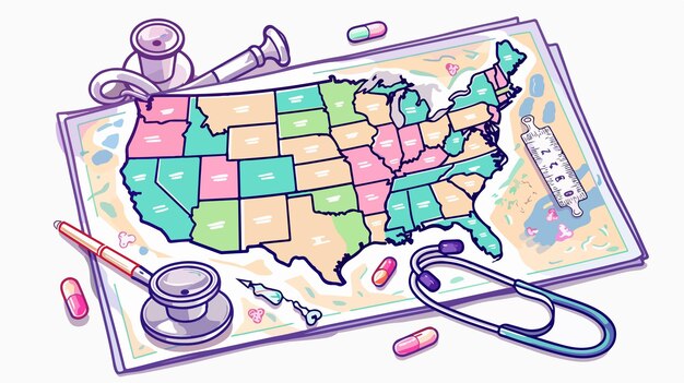 A map of the United States highlighting areas with healthcare shortages, with icons representing different healthcare professions.