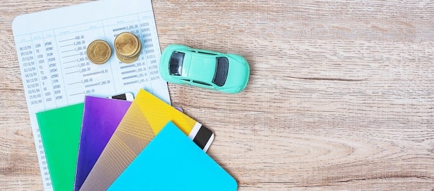 A close-up of a credit report with various factors highlighted. The credit score is prominently displayed at the top.