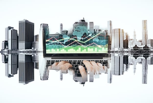 A digital display showing a diversified investment portfolio with allocations across stocks, bonds, and real estate. The image is vibrant, with charts and graphs indicating growth and stability.