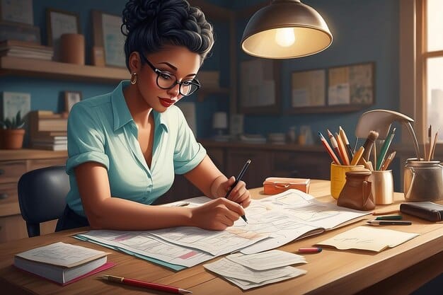 A person reviewing documents related to student loans, with a calculator and pen nearby. The image conveys careful financial planning and consideration.