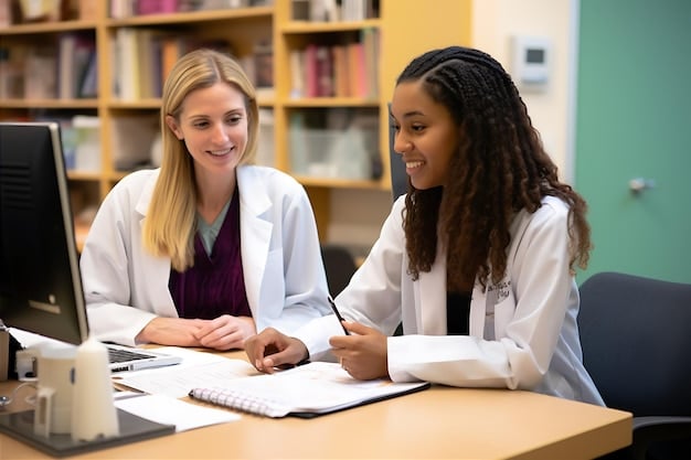A graduate student discussing financial aid options with a university advisor in a modern office setting.
