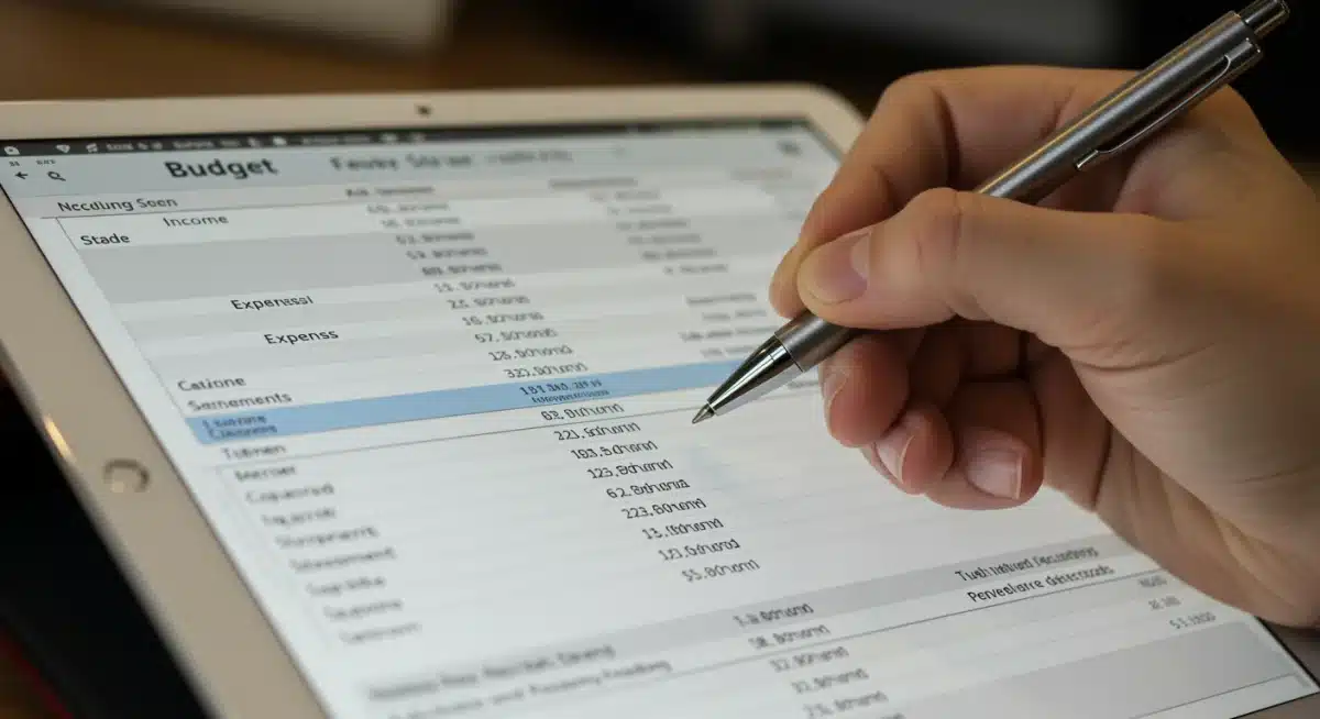 Detailed budget spreadsheet on a tablet for debt management.