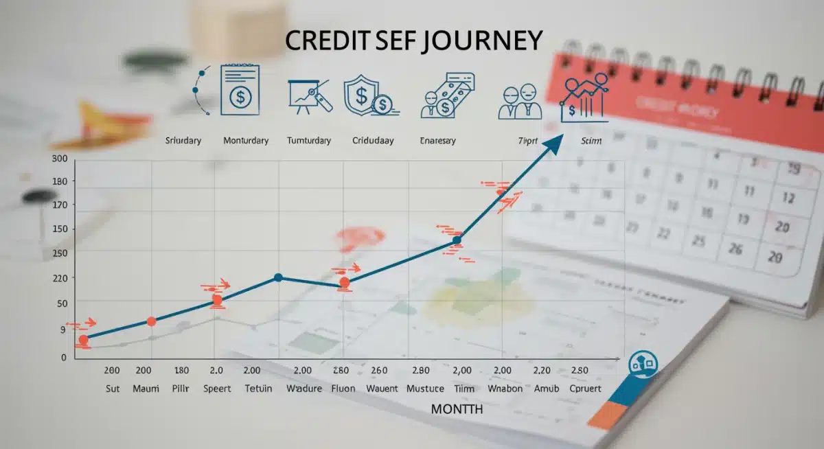Credit score improvement timeline with milestones