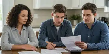 Family reviewing financial aid documents for college planning