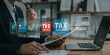 Digital screen displaying various tax software interfaces and financial data analysis tools, illustrating complex tax filing options.