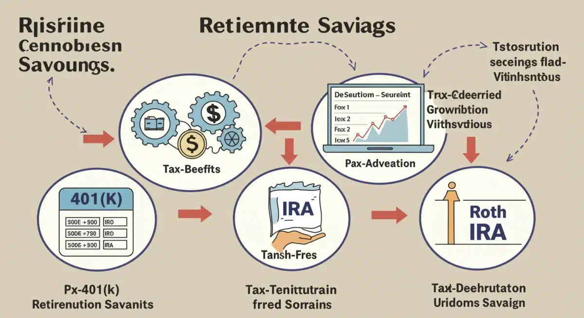 Infographic illustrating tax benefits of different retirement savings accounts