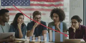 SAVE Plan 2025: Impact on US Student Loan Borrowers Students reviewing financial documents and charts related to the SAVE Plan 2025 student loan benefits.