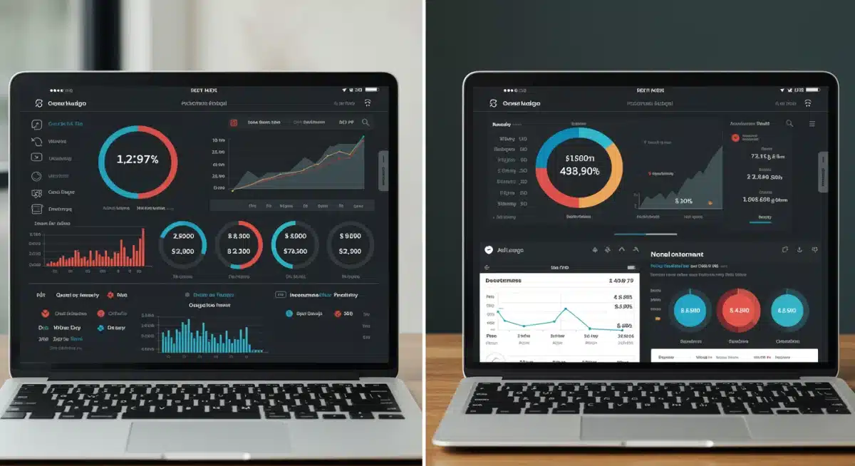 Comparison of two personal budgeting app interfaces on a laptop, demonstrating distinct features and user experience.