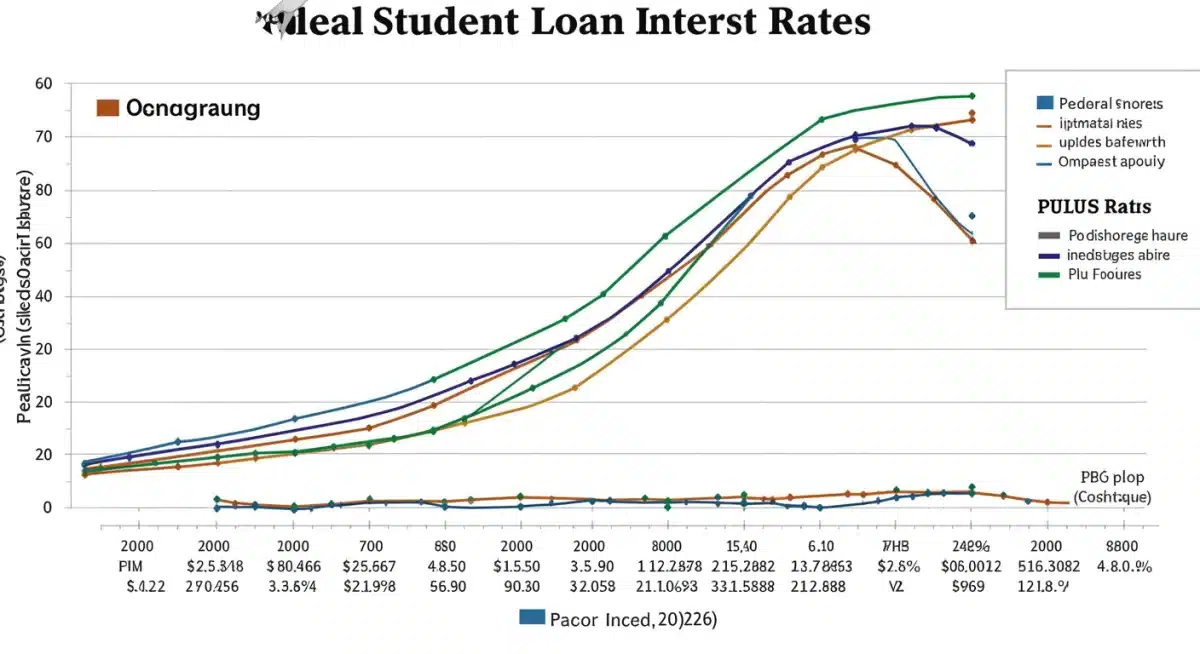 Infographic showing historical and projected federal student loan interest rates through 2026