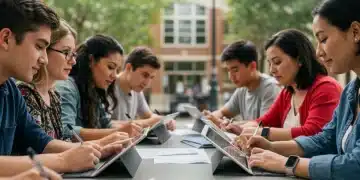 Students and parents filling out 2026 CSS Profile forms for college financial aid.