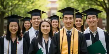 Diverse students celebrating graduation, symbolizing scholarship success.