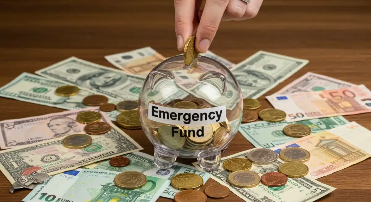 Saving money into an emergency fund piggy bank