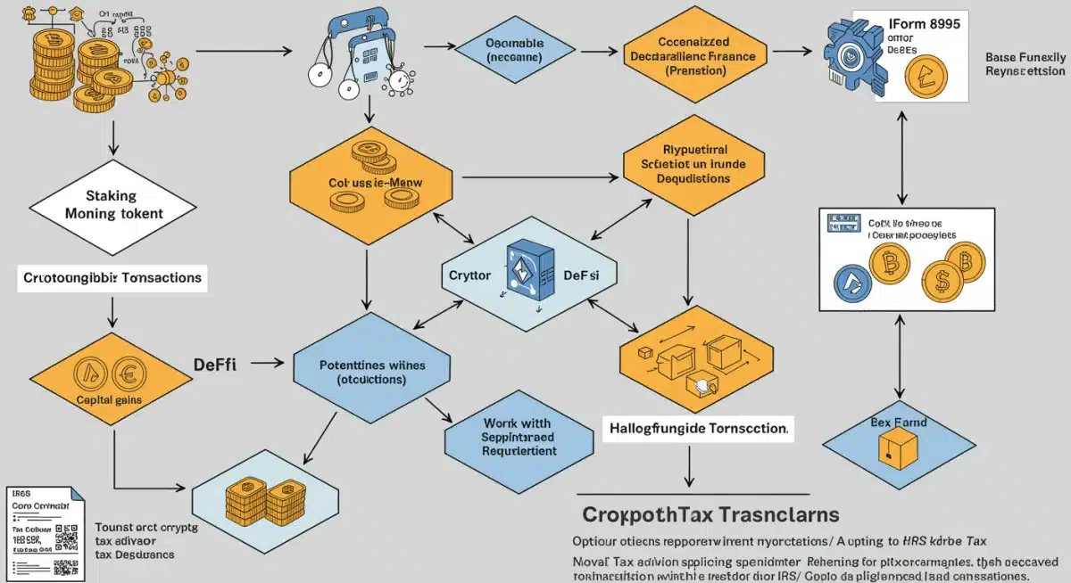Flowchart of crypto transactions and their tax implications for 2026 regulations