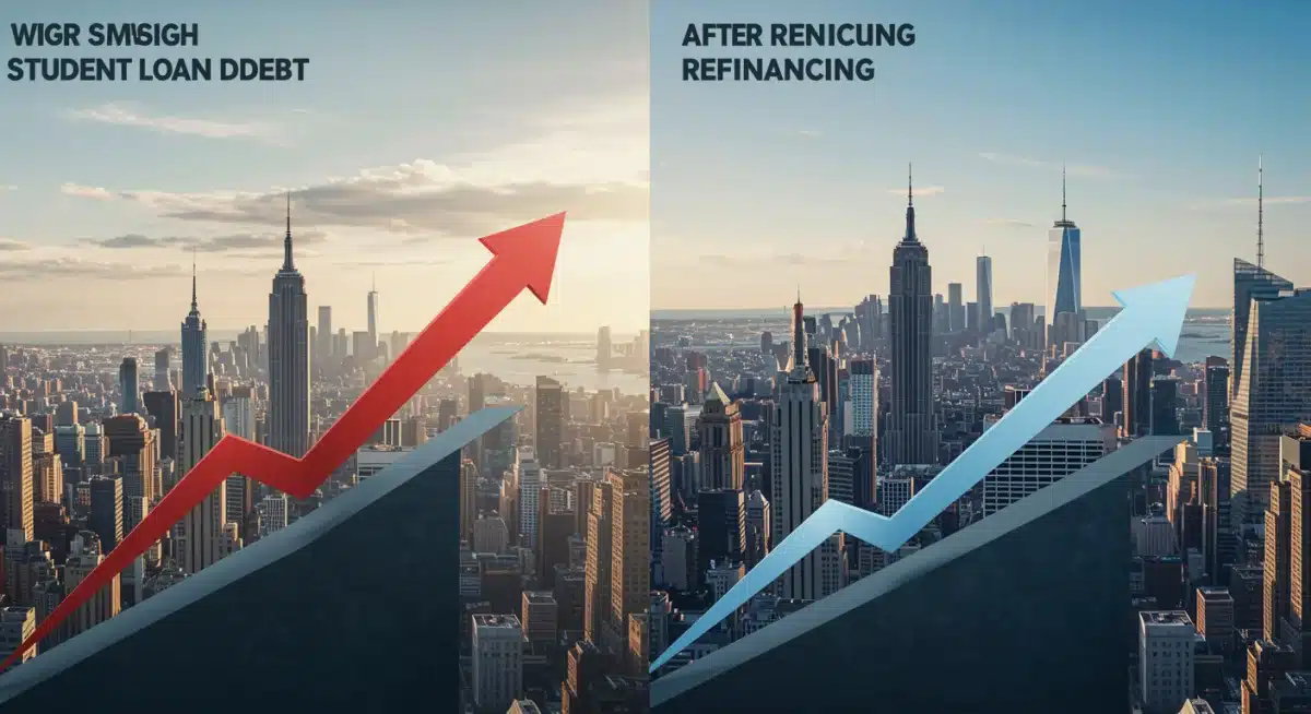 Visual representation of two financial paths: high debt versus reduced debt after student loan refinancing.