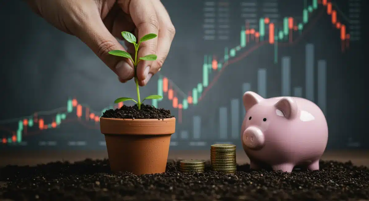 Hand planting a small plant, symbolizing financial growth and long-term investment