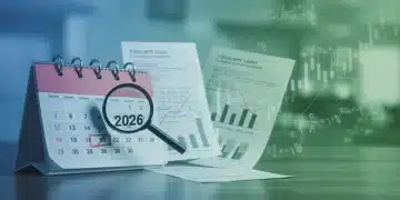 Calendar marked 2026 with magnifying glass over student loan documents and interest rate graphs