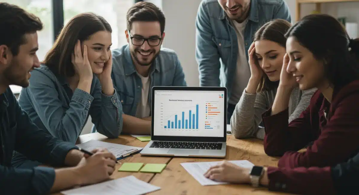 Group of young adults discussing financial future with reduced student loan interest