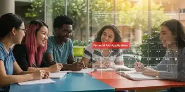 Students on campus with financial aid calendar overlay