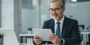 Business owner reviewing Section 179 tax documents on a tablet for 2026 deductions.