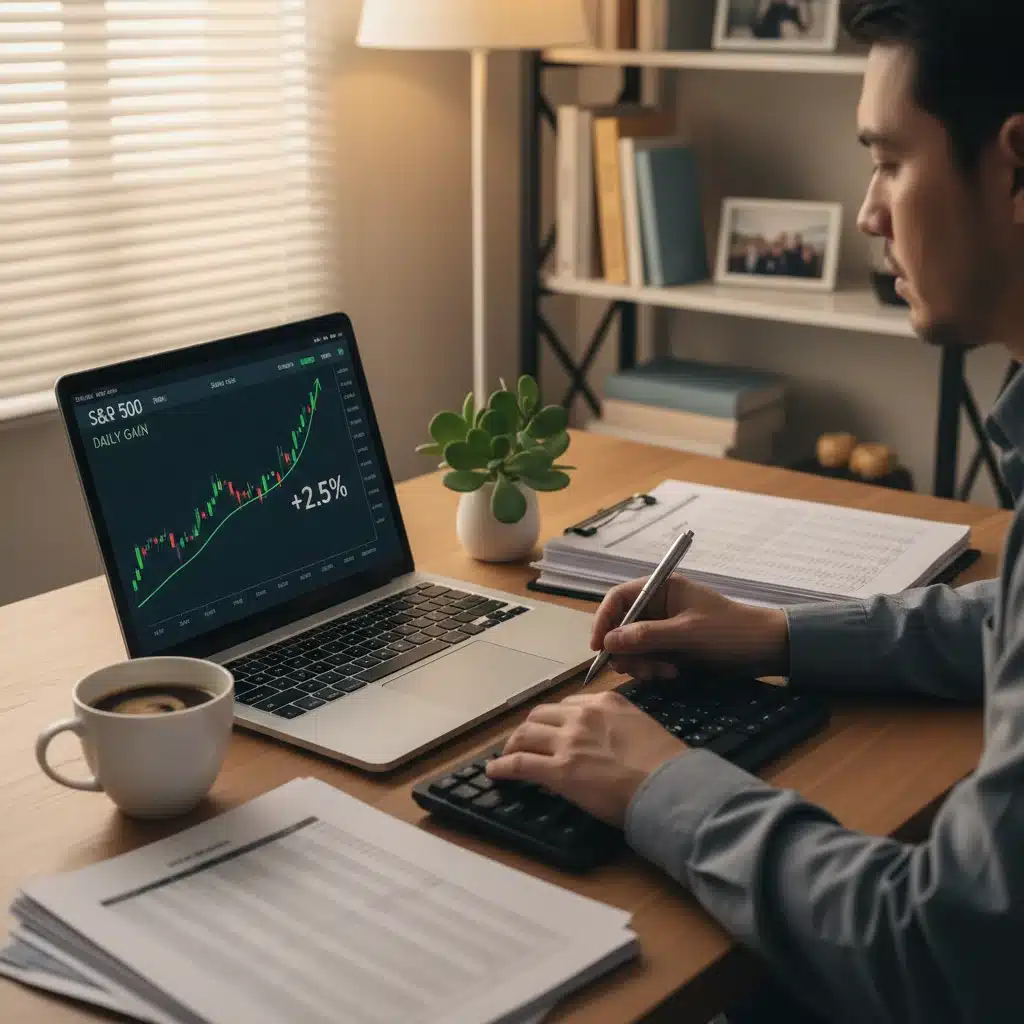 Individual analyzing investment portfolio on a laptop, demonstrating active financial management.