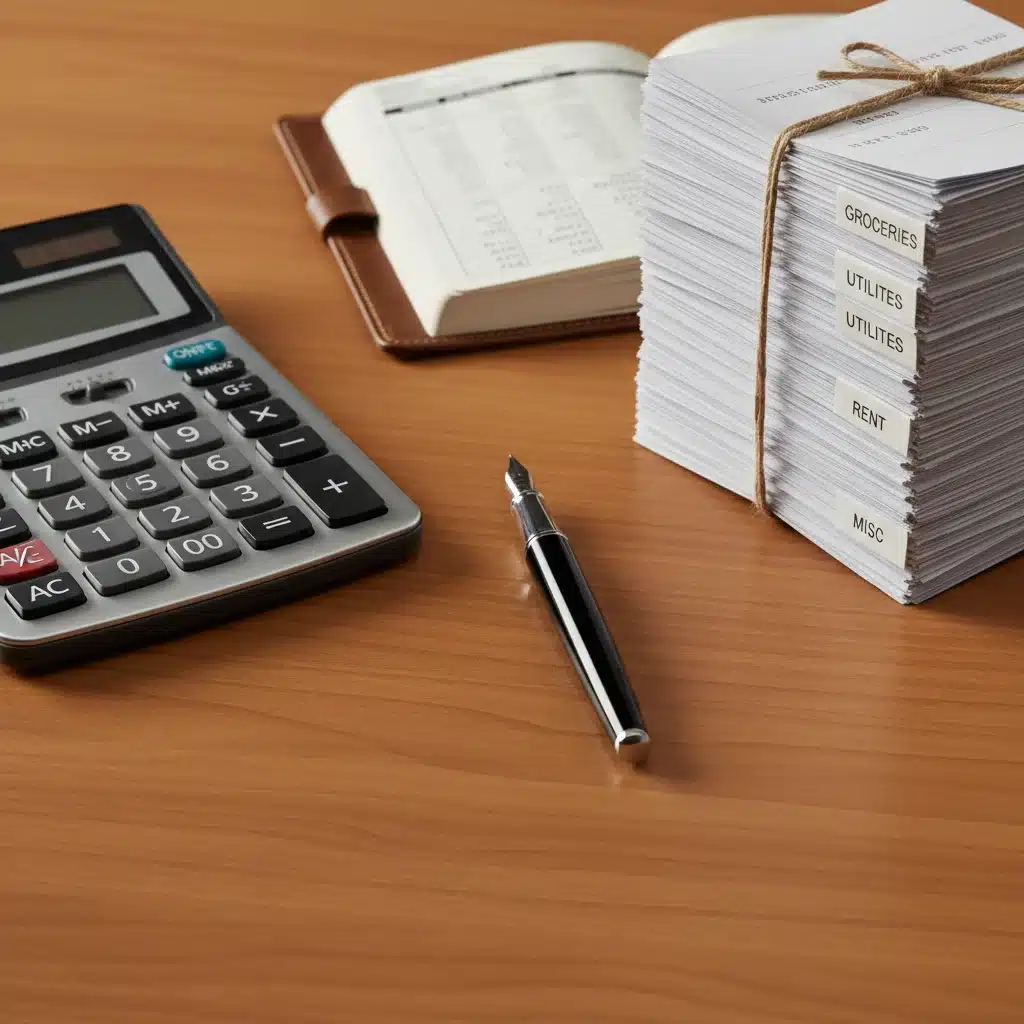 Calculator, pen, and organized receipts, representing good record keeping.