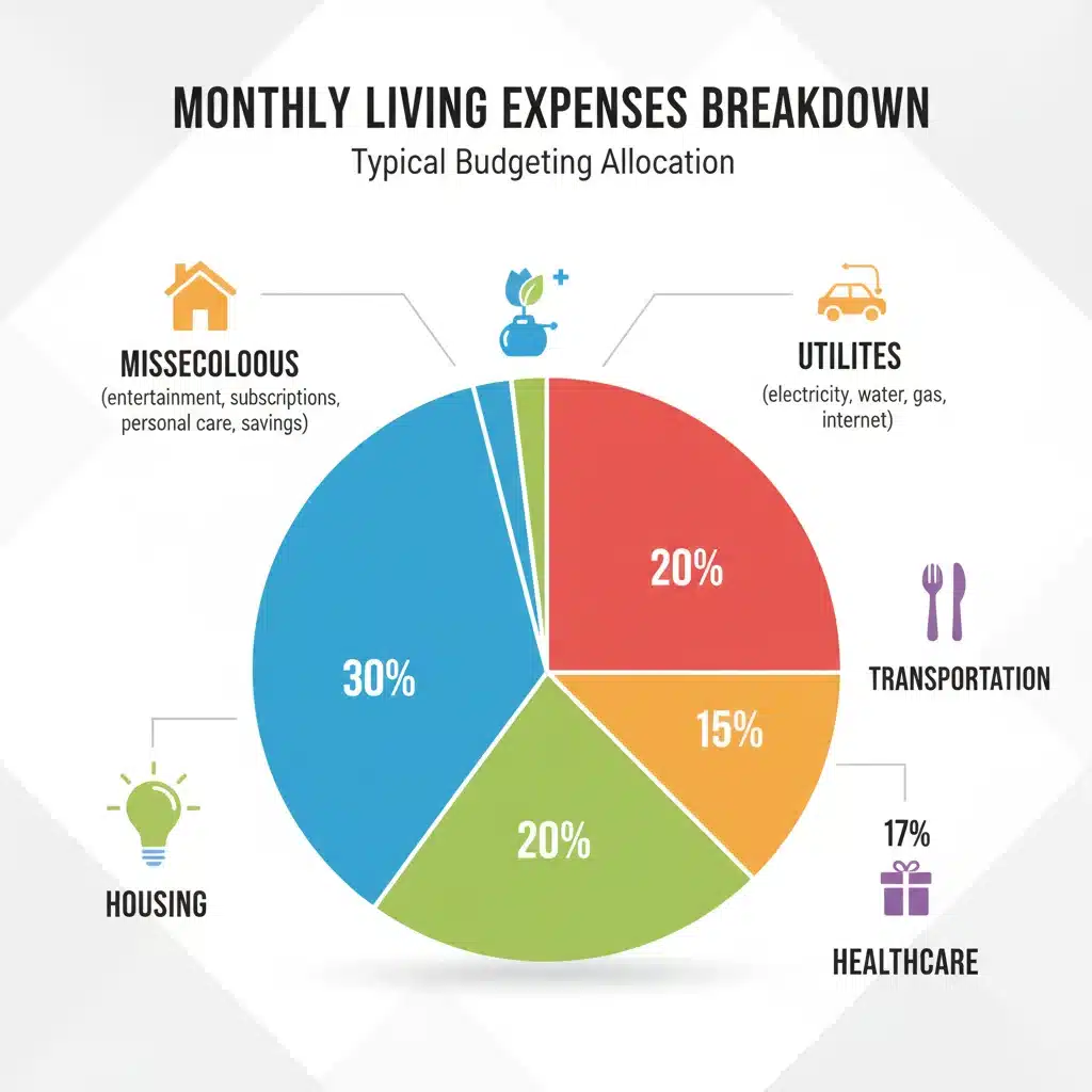 Infographic showing a detailed breakdown of monthly living expenses