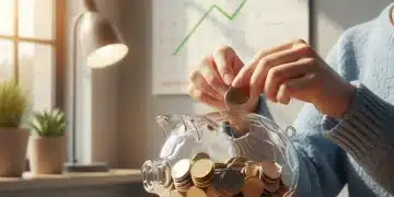 Person saving coins in a piggy bank with 2026 calendar, symbolizing financial planning and goal setting.