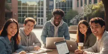 Students smiling and studying on campus, representing the benefits of Pell Grants.