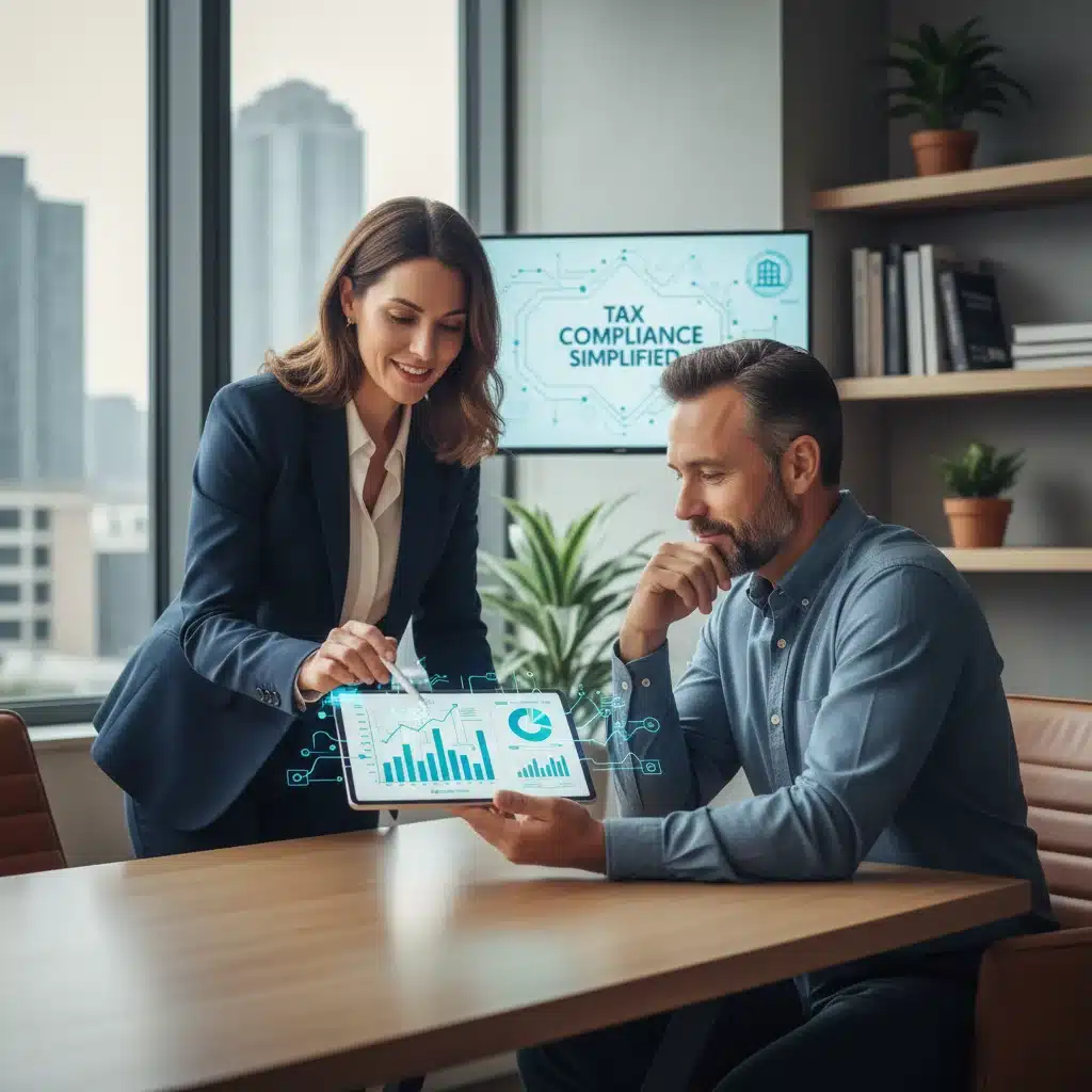 Financial advisor explaining 2026 tax regulations to a small business owner.