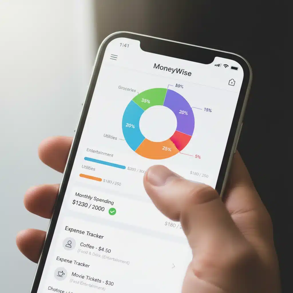 Digital budgeting app on a smartphone, showing expense tracking and financial categories.