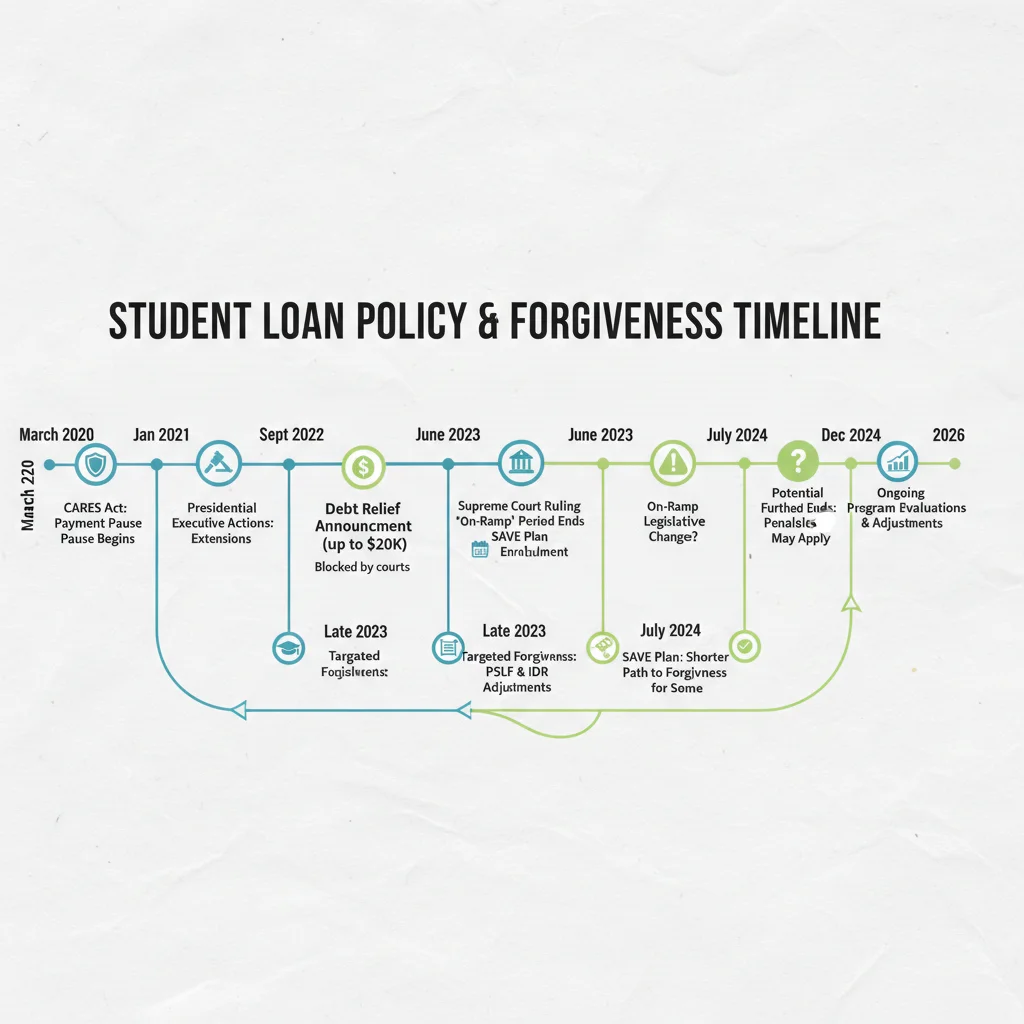 Timeline of student loan forgiveness policy changes leading to 2026