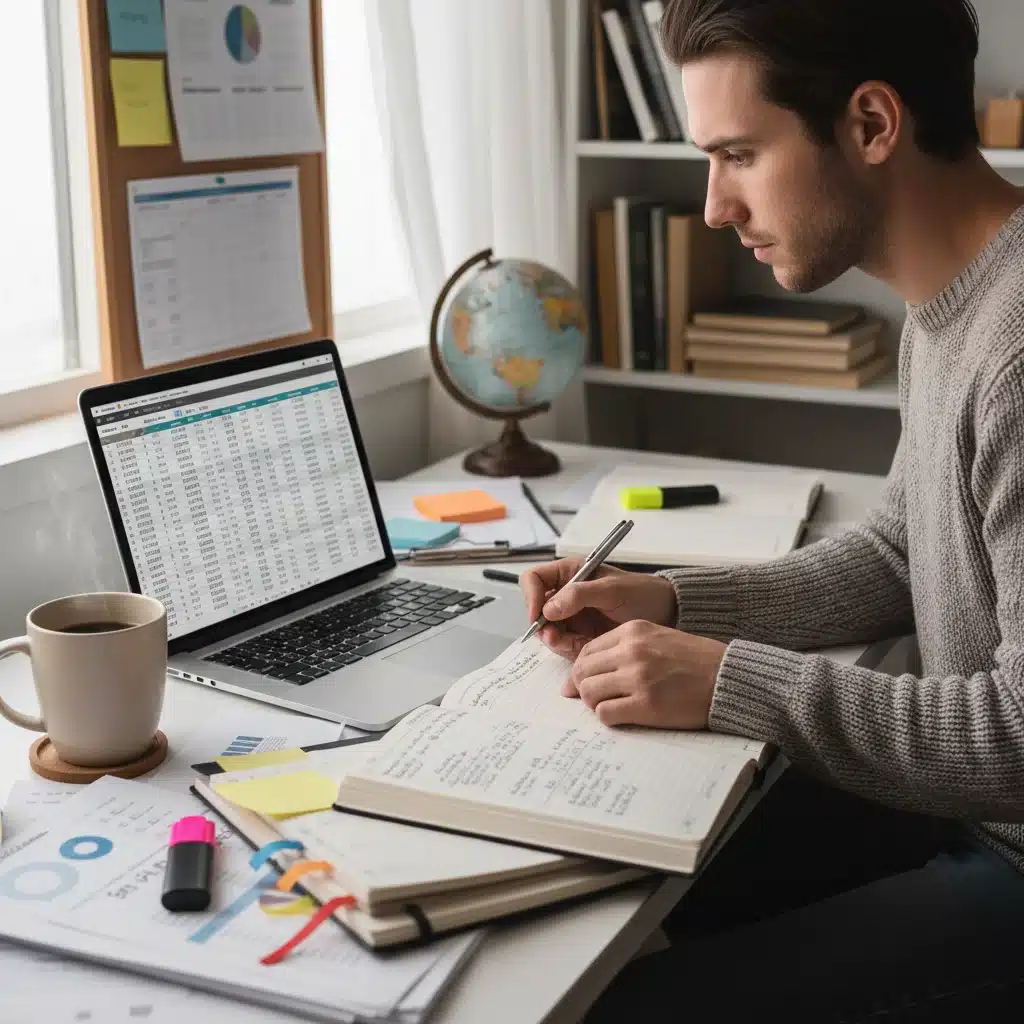 Person reviewing financial spreadsheet for budget and investment planning.