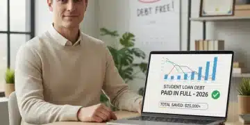 Person reviewing student loan payoff strategy on laptop